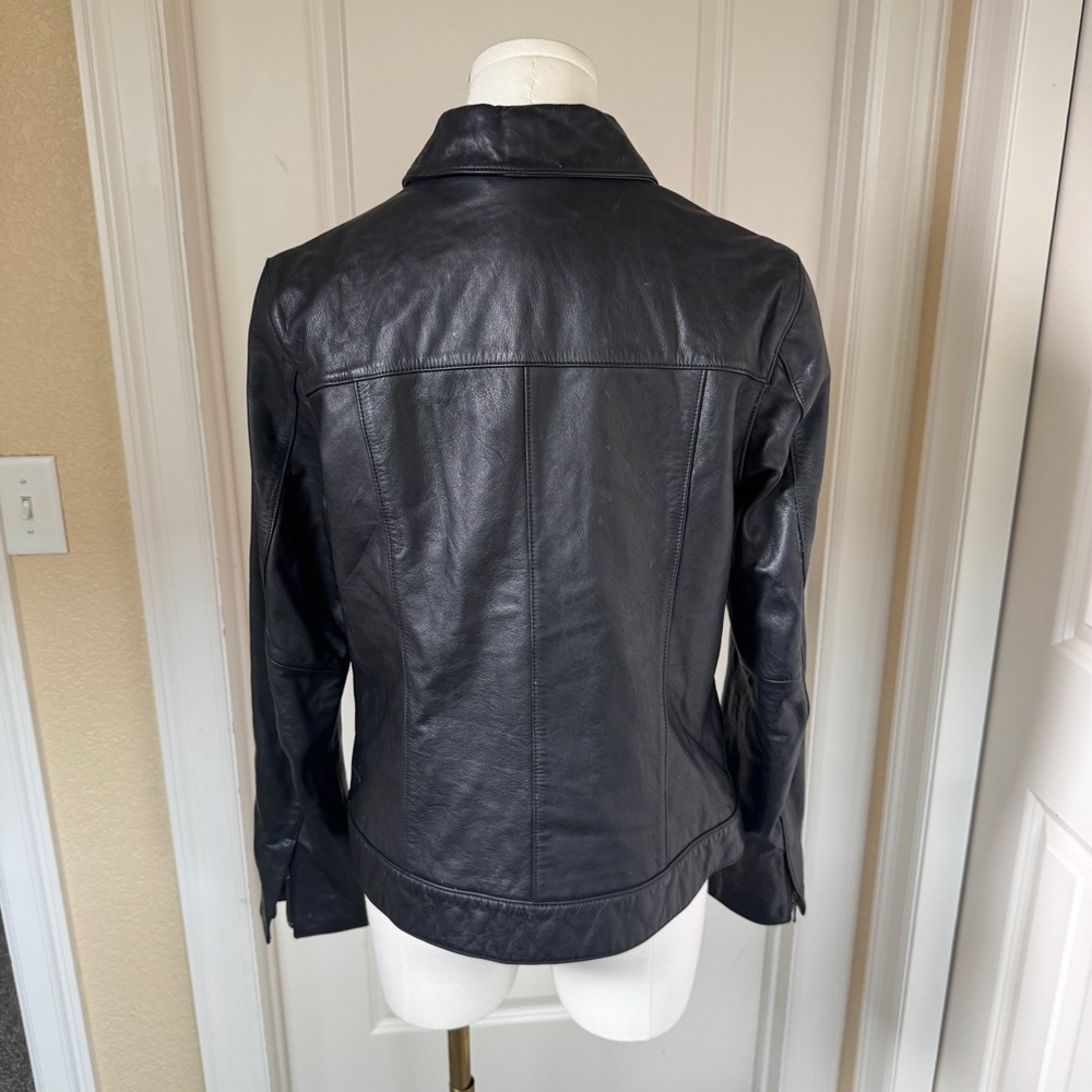 Vintage GAP Leather Jacket Womens M Black Zip Up Minimalist 90s Coat - Picture 5 of 15